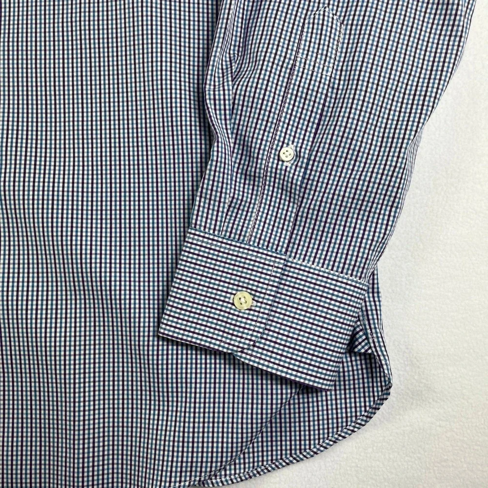 J Crew Thompson Wrinkle Free Gingham Button Down Shirt XL Blue‎ Plaid